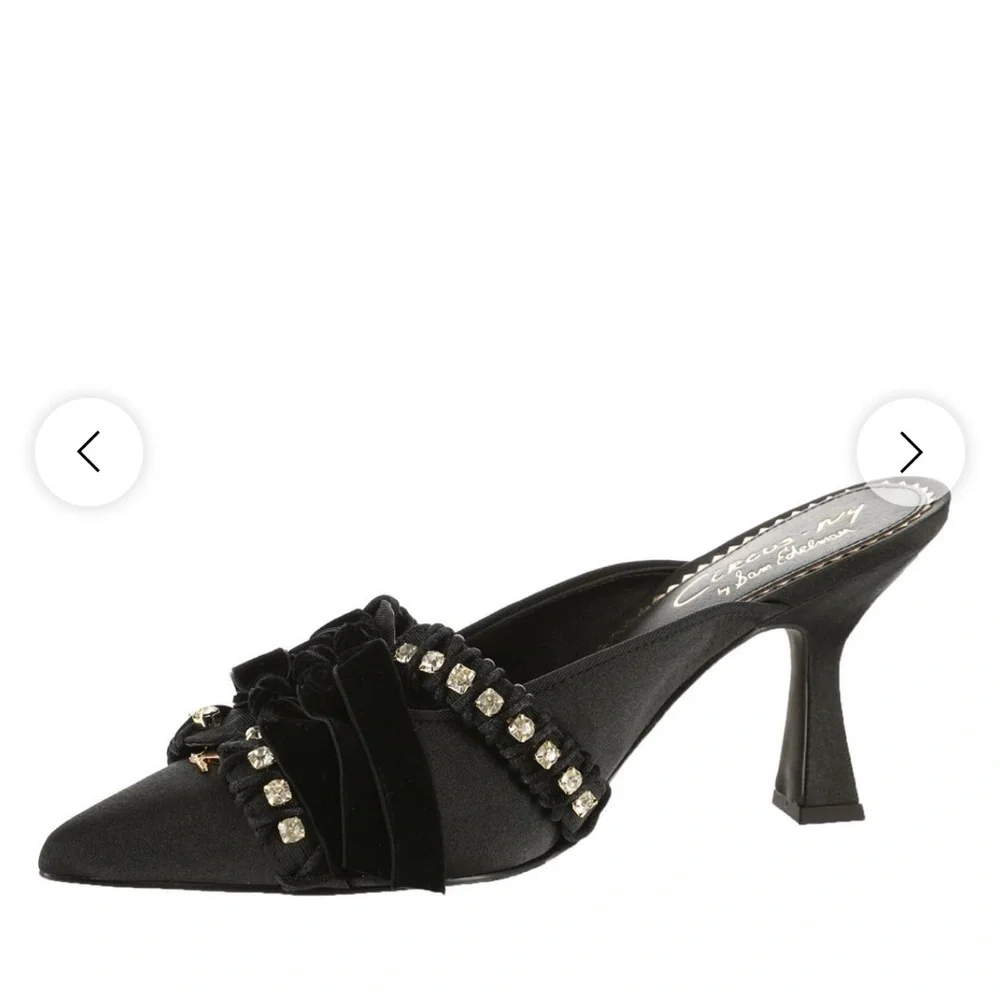 Circus by Sam Edelman Tristyn black Satin Mules kitten heels shoes NWT - Picture 2 of 7